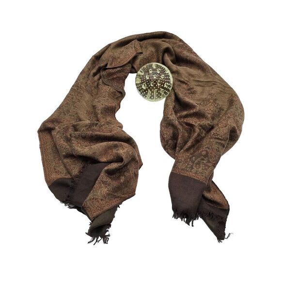 Pashmina Scarf Brown Silk Fringe Rectangle Wrap Boho Paisley 27X69 - Picture 1 of 12